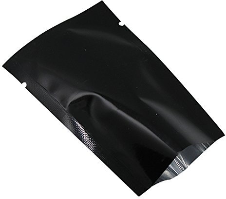 200 Stück metallische Mylar-Folienbeutel mit offener Oberseite, verschließbare Vakuumbeutel für die Aufbewahrung von Lebensmitteln mit Reißkerben (6 x 9 cm), schwarz)