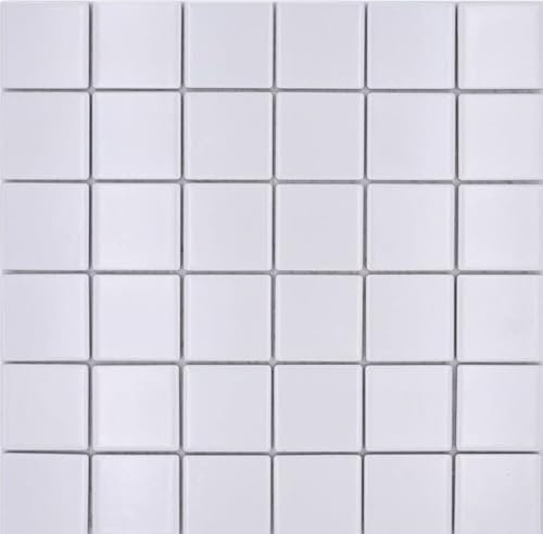 Mosaik Quadrat uni weiß matt Keramik Mosaik, Mosaikstein Format: 48x48x6 mm, Mattengröße: 298x298 mm | 10 Mosaikmatten
