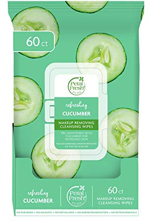 Makeup Removing Cleansing Wipes, Refreshing Cucumber, 60 Wipes, Petal Fresh