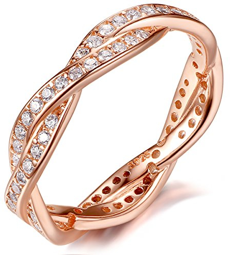 Presentski Cubic Zirconia 925 Sterling Silver Rose Gold Plated Wedding Ring for Women Ladies Girls
