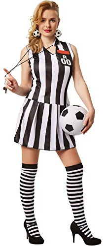 dressforfun Frauenkostüm sexy Schiedsrichterin | Sexy Stretchkleid inkl. geringelten Kniestrümpfen (XXL | no. 301808)