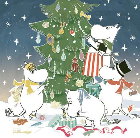 Moomin - Decorating The Tree - Square Blank Christmas Card