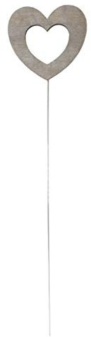 DARO DEKO Blumen-Stecker Herz grau mit Metallstab 1 Stück