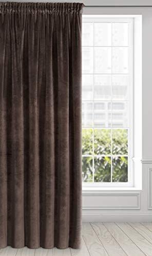 Eurofirany RIA Blickdicht Samtvorhang mit Kräuselband -1 STK. Einfarbig Thermogardine, Verdunklungsgardine, Wohnzimmer, Schlafzimmer, Lounge, 290 g/m2, 140x270 cm, Braun