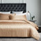 Damier Bettwäsche 200x220 Beige Satin glatt Bettbezug Set 3 teilig Luxus Glanzsatin gestreift Bettwäsche mit Reißverschluss und 2 Kissenbezüge 80x80