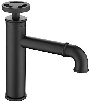 Robinet de Lavabo Style Industriel Mélangeur Evier Laiton Eau Chaude et Froide Robinets Mitigeur D'évier Poignée Unique Robinet de Vanité Pont Monté Robinet Salle de Bain,Noir