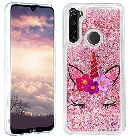 HopMore kompatibel mit Xiaomi Redmi Note 8T Hülle Glitzer Transparent Silikon Weich Handyhülle 3D Case Redmi Note 8T Schutzhülle Cover Hüllen Durchsichtig Gel Stoßfest Silikonhülle - Einhorn