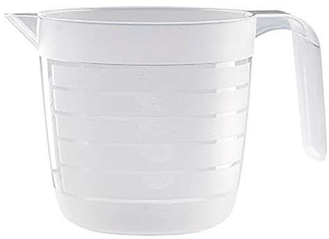 Tradineur - Jarra medidora de plástico de 600 ml. Recipiente para medir líquidos y sólidos 11 x 10,5 cm, cocina o repostería, válida para microondas y lavavajillas