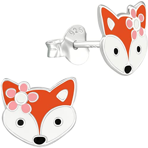 miimago Kinder Ohrringe Fuchsmädchen mit Schleife 925 Sterling Silber orange Mädchen Ohrstecker Fuchs Schmuckgeschenk