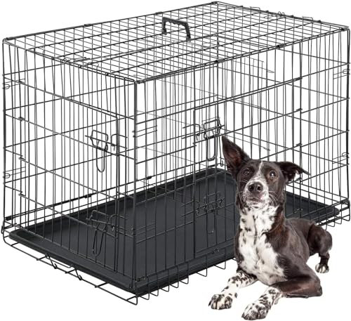 Large Dog Crate 42 Inch With 2 Doors, Removable Tray, Folding Metal Training Cage, Animal Carrier (XL)