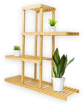 KARAT Blumentreppe Bambus Holz Regal Blumenständer, Pflanzregal, Blumentopfhalter, Blumenregal Balkon, Pflanzenleiter, Pflanzenbank für In- und Outdoor 96,7 x 28 x 95,8cm, Samia
