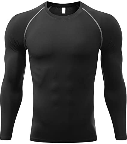 Sillictor Compression Tops for Men Quick Dry Football Training Running Top Mens Long Sleeve Hiking Golf Ski Base Layer Tops Men Sports Thermal Underlayer High Wicking Muscle Support 3323 Black S