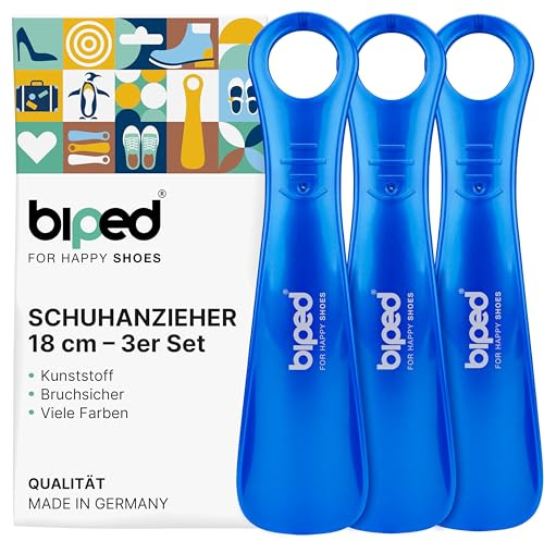 biped 3er Set Schuhanzieher aus Kunststoff 18 cm – Mini Schuhlöffel, perfekt für unterwegs – Ergonomisch geformte Reiseschuhlöffel – Ideal für Kinder & Erwachsene z1570(metallic-blau)