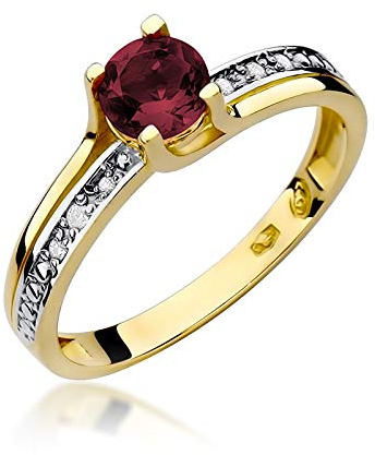 MARKO Damen goldring aus Gelbgold für Damen mit 0,60 Karat Granat und 0,03 Karat Diamanten Ring 14 Karat Gold (585) Goldring mit Box Goldring für Fraue (Granat, 54 (17.2))