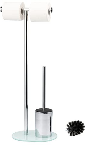 bremermann Stand-WC-Garnitur 3in1, WC-Bürste, Rollenhalter, mit Glassockel (Weiß)