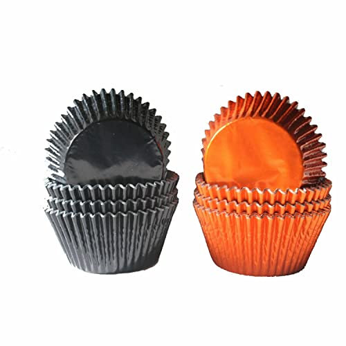 Prime Housewares 100 Mini Cupcake Cases Quality Paper Baking Multi Design Colours Christmas Party (Orange/Black)