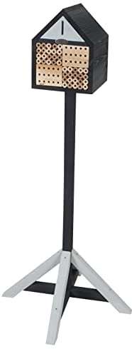 Dehner Insektenhotel Aliena, inkl. Ständer, 129 x 23 x 25 cm, Kiefernholz/Naturmaterial/Metall, schwarz/Hellbraun/braun/Silber