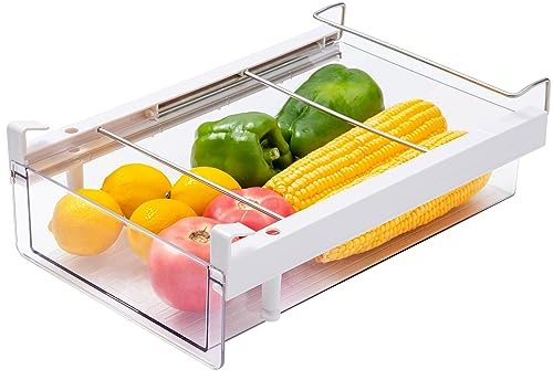 vacane Refrigerator Organizer Drawer,Plastic Fridge Drawer With Handle Pull Out Fridge Bins Organizer, Extra-Long Stretch 19.5,Cheese, Deli Meat, Drinks, Fruit, Vegetable