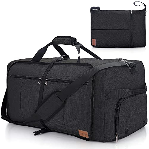 Urtala Reisetasche für Damen und Herren, groß, faltbar, Wochenendtasche mit Schuhfach und Schultergurt, leicht, wasserdicht, Gepäcktasche, Schwarz, 80L, modisch