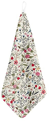 Kuiaobaty Handtücher im Vintage-Stil mit Blumenmuster, ultraweich, schnell trocknend, mit Schlaufe zum Aufhängen, Blumen, Gästehandtuch, Beige (2 Stück)