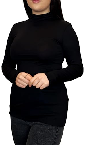 LUXE DIVA Womens High Polo Jumpers New Ladies Turtle Roll Neck Ribbed Sweater Top UK 8-26 Black