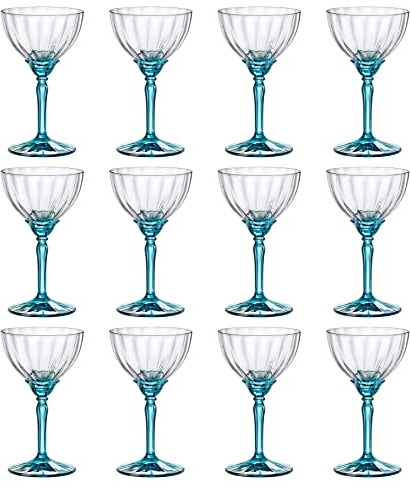 Bormioli Rocco 12x Blue 240ml Florian Champagne Cocktail Saucers - Vintage Glass Espresso Martini Prosecco Wine Gin Coupe Glasses Gift Set