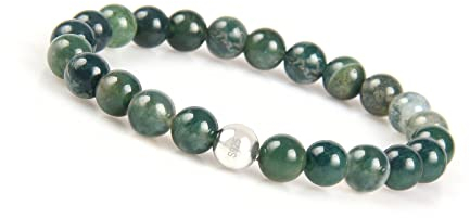 GD GOOD.designs Achat Armband mit 925 Echtsilber Perle I Grünes Kugelarmband für Damen und Herren