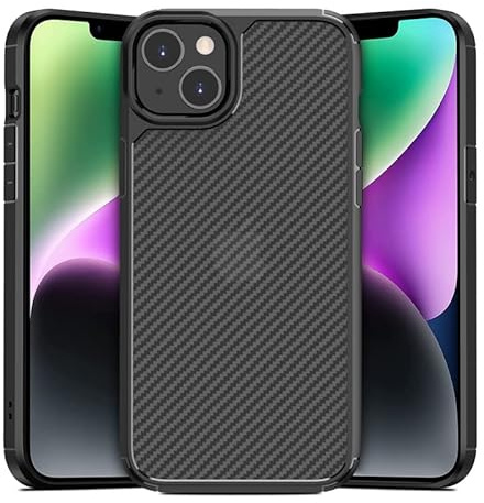 doupi Ultra Hybrid Carbon Fiber Look Hülle kompatibel mit iPhone 14 Plus (6,7 Zoll), Kohlefaser Optik Case Handyhülle Cover, schwarz
