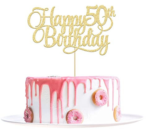 1 Packung Happy 50th Birthday Kuchendekoration mit Glitzer, Gold, Zahl 50 Fifty Years Old Birthday Cake Pick Dekoration für 50. Geburtstag Feier Jahrestag Party Supplies