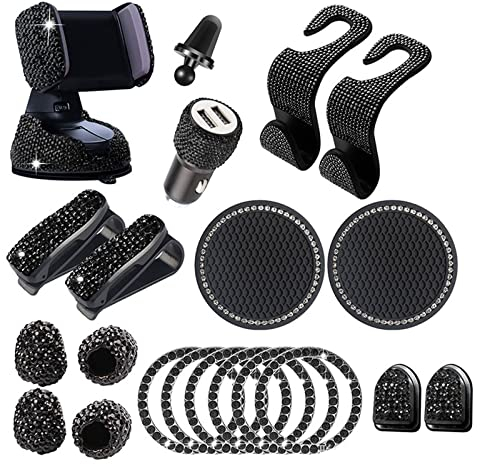 20 Stück Bling Auto Zubehör Innenraum Frauen Glitzer, Bling Autozubehör Bling Car Accessories Brillenhalter für Frauen, Bling Handyhalterung, Bling Zündring, Bling Auto Haken