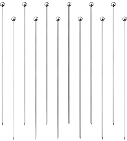 sourcing map Palillos de dientes de cóctel, 12 piezas de 8.2 pulgadas de acero inoxidable extra largos reutilizables de metal redondo para cóctel, para bebidas, aperitivos, frutas