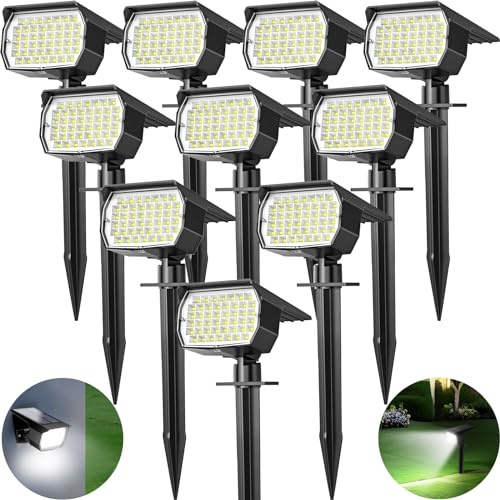 Tadyreal Solar Spot Lights Outdoor 10 Pack, [46 LED/3 Modes] Solar Landscape Spotlights Waterproof, 2-in-1 Auto On/Off Solar Powered Lights for Outside Yard Garden Wall Pathway(Cool White)