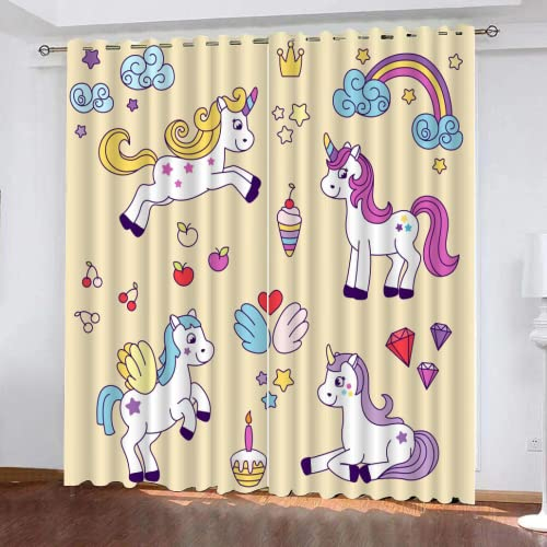 DICOIN Vorhang Blickdicht Einhorn Mädchen Kinderzimmer,Gardinen Blickdicht 120X140 Vorhang Wohnzimmer Modern Polyester Mit Ösen 2Er Set Kurz,B1