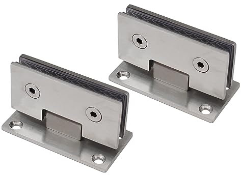 2 Hochwertige Glastür Scharniere aus Edelstahl für Glastüren mit 6mm 8mm 8,38mm 8,76mm Glasstärke | bis 100Kg belastbar | für Wand Montage und Glas - Glas Montage (Wand/Glas A)