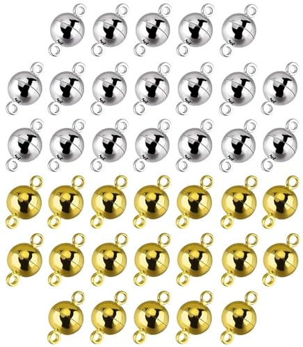 Kryzalite® 40 Stück Schmuck-Magnetverschluss, 8mm rundes Edelstahlarmband mit Magnetverschluss aus Gold und Silber. Elegantes und praktisches Verschluss-Set