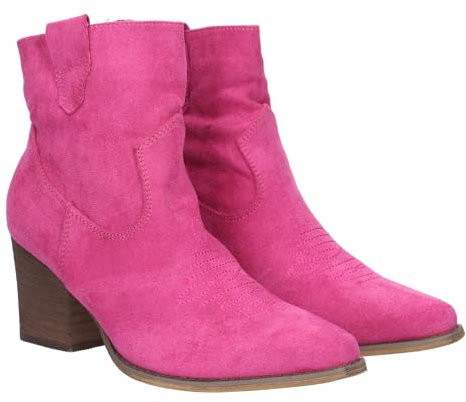 shoes&blues.es 76049-Botin Mujer con Cierre de Cremallera Tacon Cuadrado y Estampado Liso. Bordado en Empeine y Tirador. Temporada Otono Invierno 2023. Talla 37 Fucsia