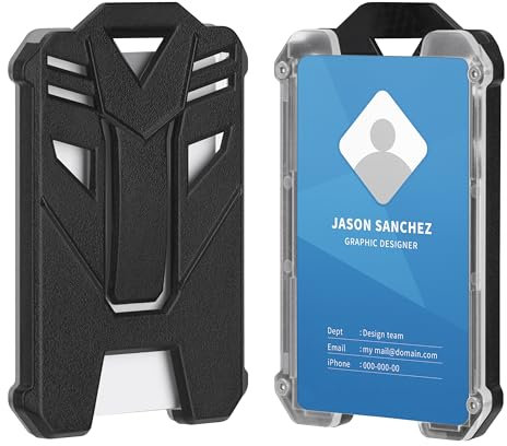 Techion Ausweishalter aus Hartplastik, vertikaler Kartenhalter mit 5 Karten-Kapazität, transparentes Sichtfenster vorne, für Arbeit, Schule, Buspass, Schwarz, 2 Stück