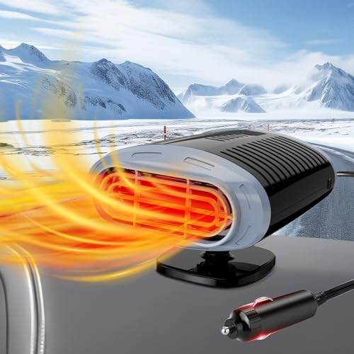 Qidoe 200W 12V Autoheizung: Tragbar KFZ Heizlüfter 12 Volt Auto Heizung Akku Standheizung Ventilator mit Zigarettenanzünder Defogger Scheibenheizung Warmluftgebläse für Camping LKW Wohnmobil PKW