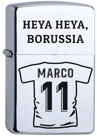 Zippo Benzinfeuerzeug mit Gravur Fußball Trikot personalisiert mit Name Nummer Wunschtext Sturmfeuerzeug Chrome Brushed Geschenk Fussball