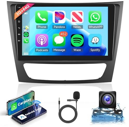 2+64G Wireless Carplay Android Autoradio 2 Din für Mercedes Benz E/G/CLK/CLS Class W209 W211 W219 W463 2002-2010 9 Zoll Autoradio Android Auto Navi GPS WIFI Mirror Link Bluetooth FM/RDS Rückfahrkamera