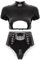 Fldy Frauen Lack Leder Latex Outfit Dessous Set Gogo Rave Outfit Damen Sexy Wetlook Hotpants Crop Top Shorts Bra Set Party Clubwear Schwarz_D M