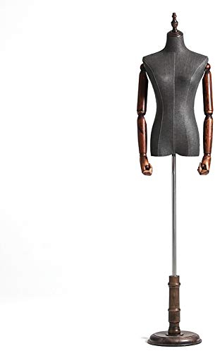 IUokLU Weibliche Schneiderpuppe, Schaufensterpuppe, Schneiderbüste, schwarz, mit Massivholzarm und Massivholzsockel zur Präsentation von Kleidung