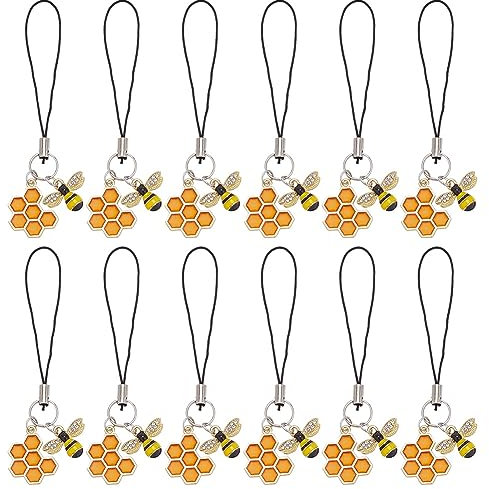 DELORIGIN 12-pcs Bee & Honeycomb Phone Charms, Cell Phone Cases & Keychains for Women