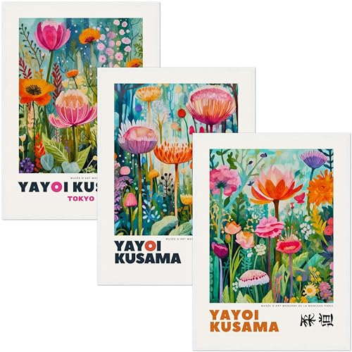 ARTINSPIRIO Poster-Set von 3 Stück Yayoi Kusama (White Wooden Frame, 50x70 cm)