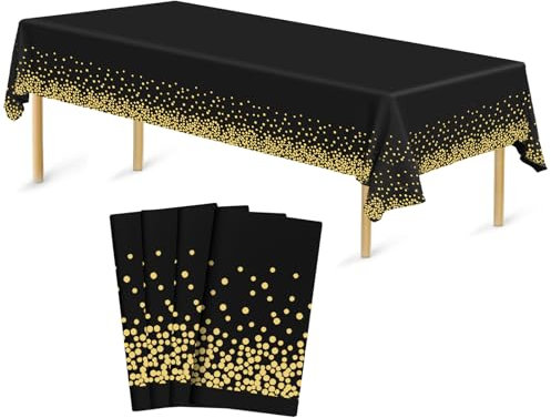 Bouiexye 4 Stück Einweg Tischdecken 137 x 274 cm Tischdecke aus Kunststoff Gold und Schwarz Rechteckige Tischabdeckung Gartentischdecke für Gastronomie Party Hochzeiten Grillen Picknick