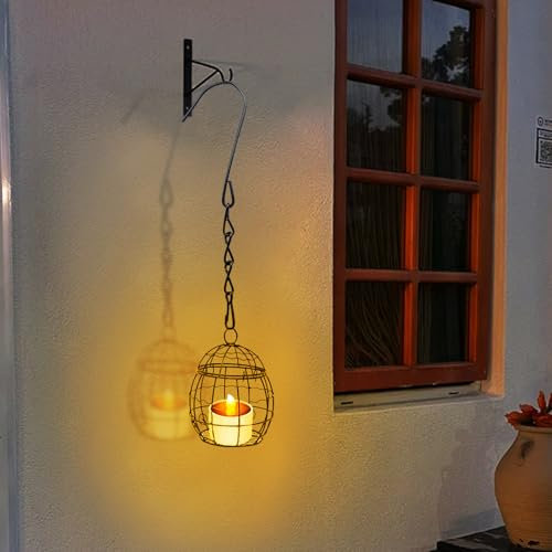 Solar Laternen Hängende Wasserdicht Gartendeko für Draußen Solar Kronleuchter,Hängende Kerzenhalter mit Flackernden Solar Teelichter Kronleuchter Licht für Hinterhof Patio Zaun Baum Dekoration (1)