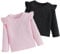 Xumplo Toddler Girl Long Sleeve Ruffle T-Shirt Children Crew Neck Ribbed Top Blouse Little Girls 2-Pack Tees Jumper Clothes 3-4 Years (Pink/Black)