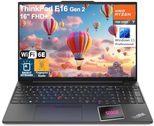 Lenovo ThinkPad E16 Ryzen 7 7735HS 32GB DDR5 1TB SSD Laptop | Display WUXGA, WiFi 6E, tastiera retroilluminata, tastiera numerica, lettore di impronte digitali, Windows 11 Pro, nero jet
