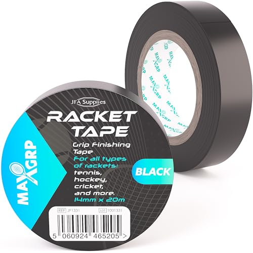JFA Supplies Black Racket Grip Finishing Tape - Cricket, Tennis, Badminton, Squash and Hockey Grip Finishing Tape - 14mm x 20m - Pack of 1