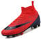 VTASQ Chaussures de Football Homme en Plein Air High Top rofessionnel Crampons Antidérapants pour l'entraînement Athlétisme Adolescents Chaussures de Futsal Rouge 35EU